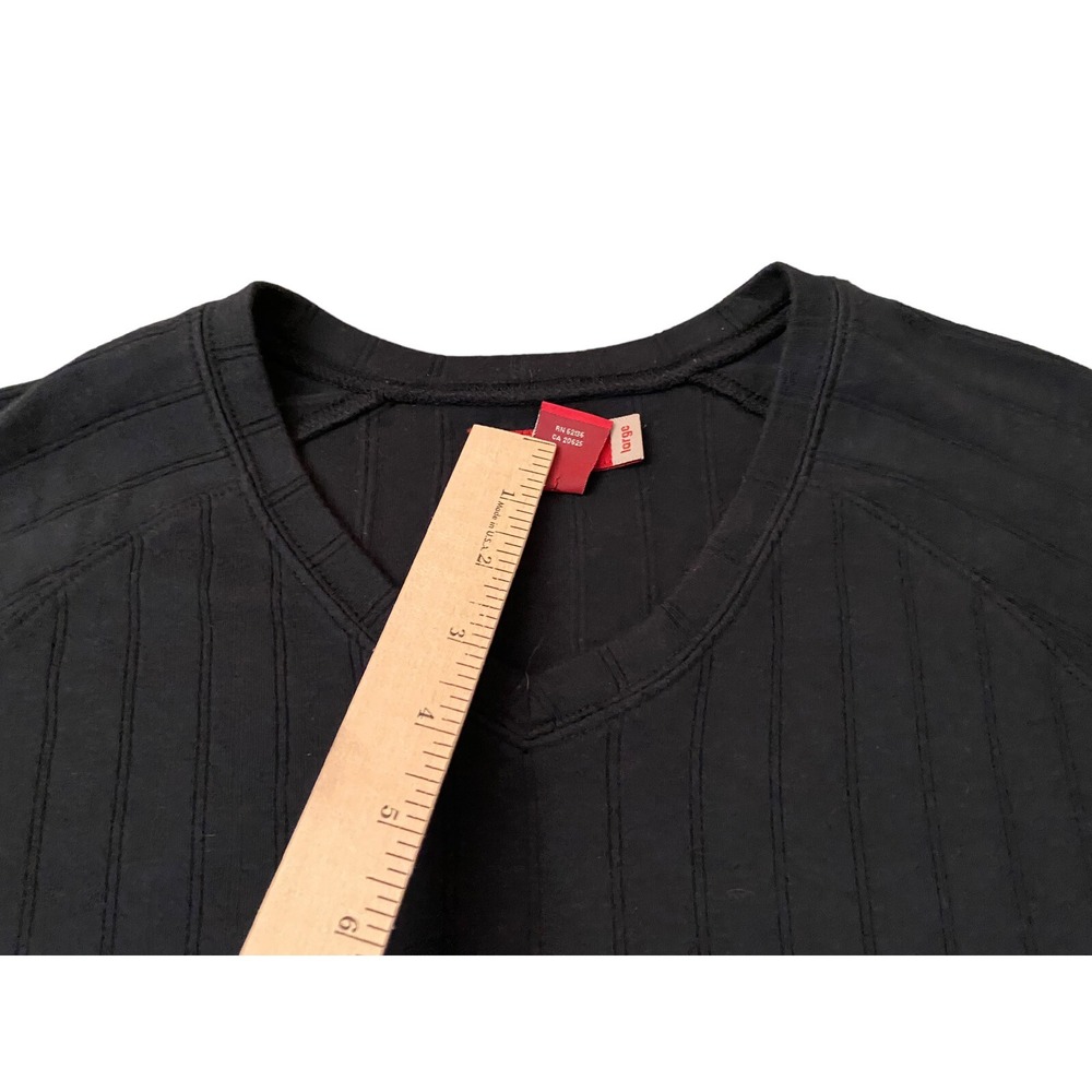 Guess Mens Large Black Ribbed V-Neck Raglan Short Sleeve T-Shirt Knit Top - Picture 8 of 12